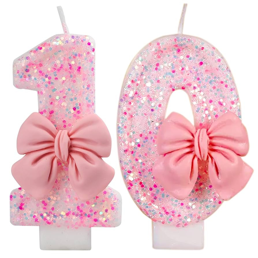 Pink 10 Candle,10 Bow Candles,10 Candles for Birthday Cakes,Pink Bow Birthday Candle 10 Decoratio... | Amazon (US)
