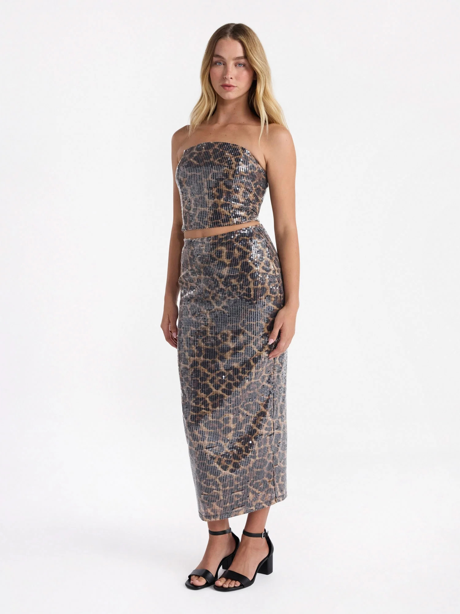 No Boundaries Sequin Strapless Tube Top and Maxi Skirt Set, 2-Piece, Women's | Walmart (US)