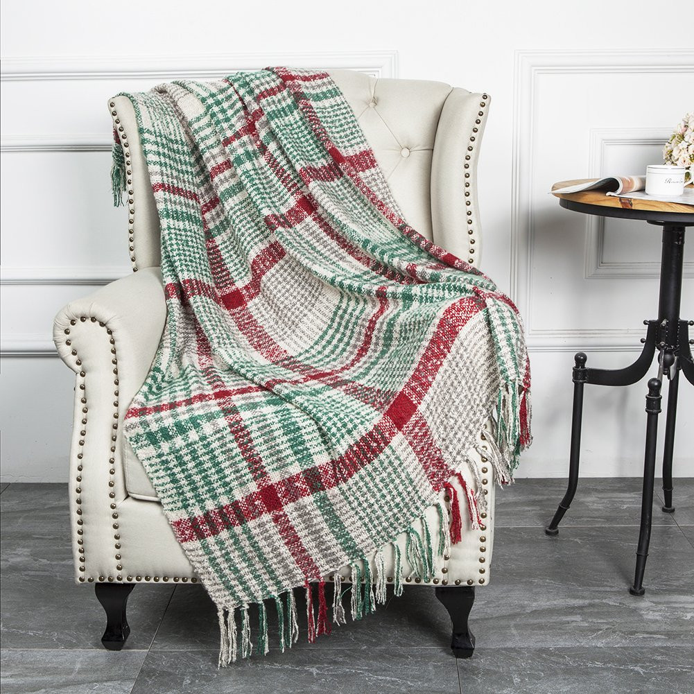 G Lake Green Red Plaid Blanket Throw Acrylic Soft Reversible Dyed Fringed Bed Blanket for Christm... | Amazon (US)