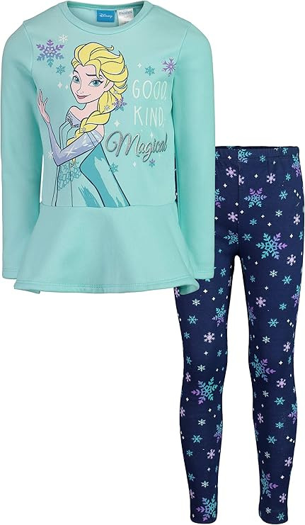 Disney Frozen Girls Long-Sleeve Fleece T-Shirt and Leggings Set | Amazon (US)