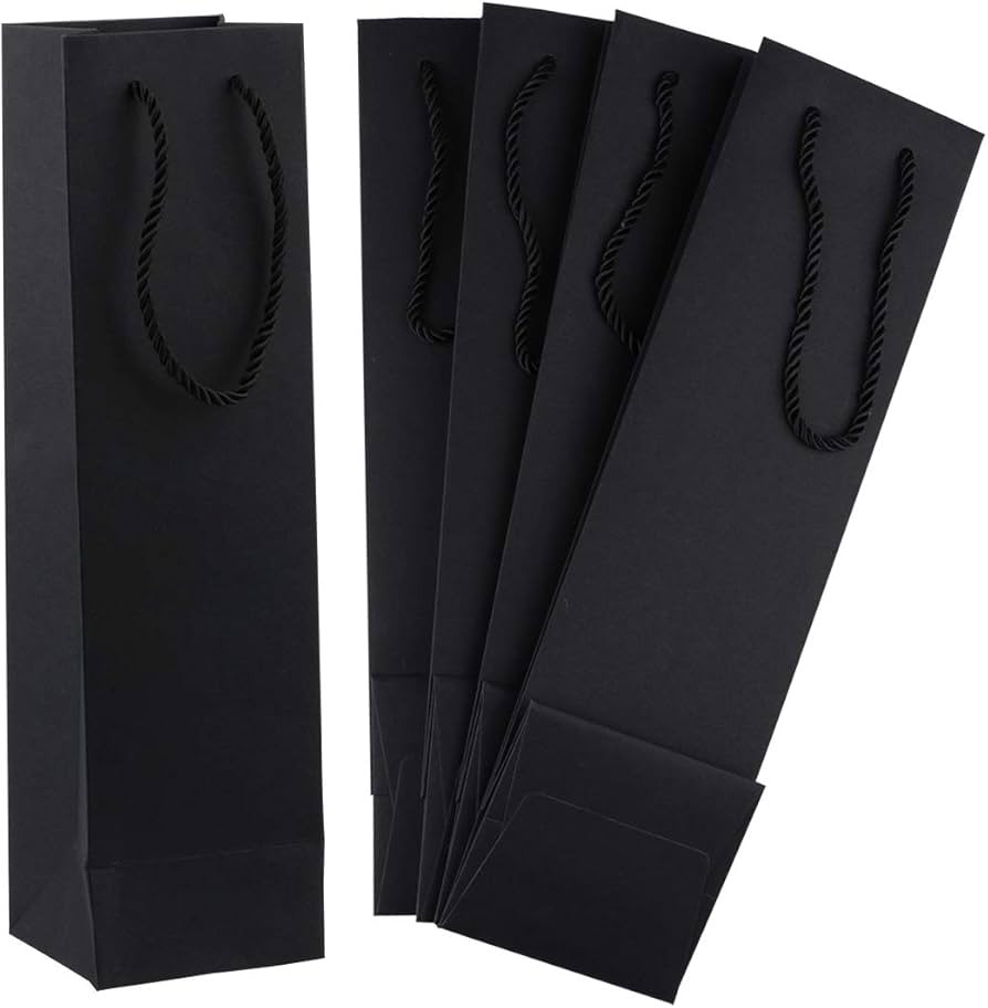 sdoot Black Wine Bags, 50 Pack 3.7 x 3.5 x 13.8 Wine Bags Bulk Kraft Paper Wine Gift Bags with Ha... | Amazon (US)