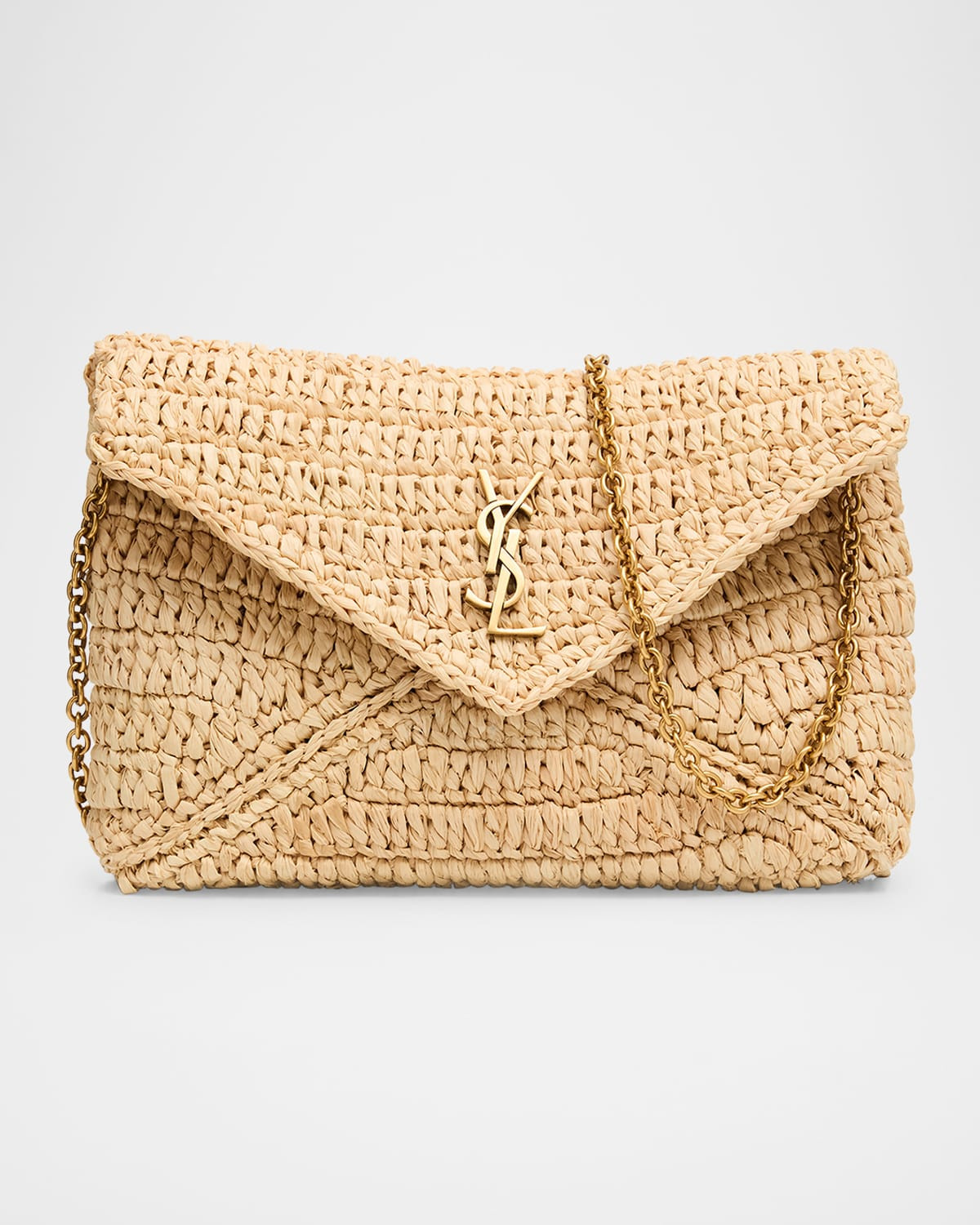 Envelope Flap YSL Pouch Bag in Raffia | Neiman Marcus