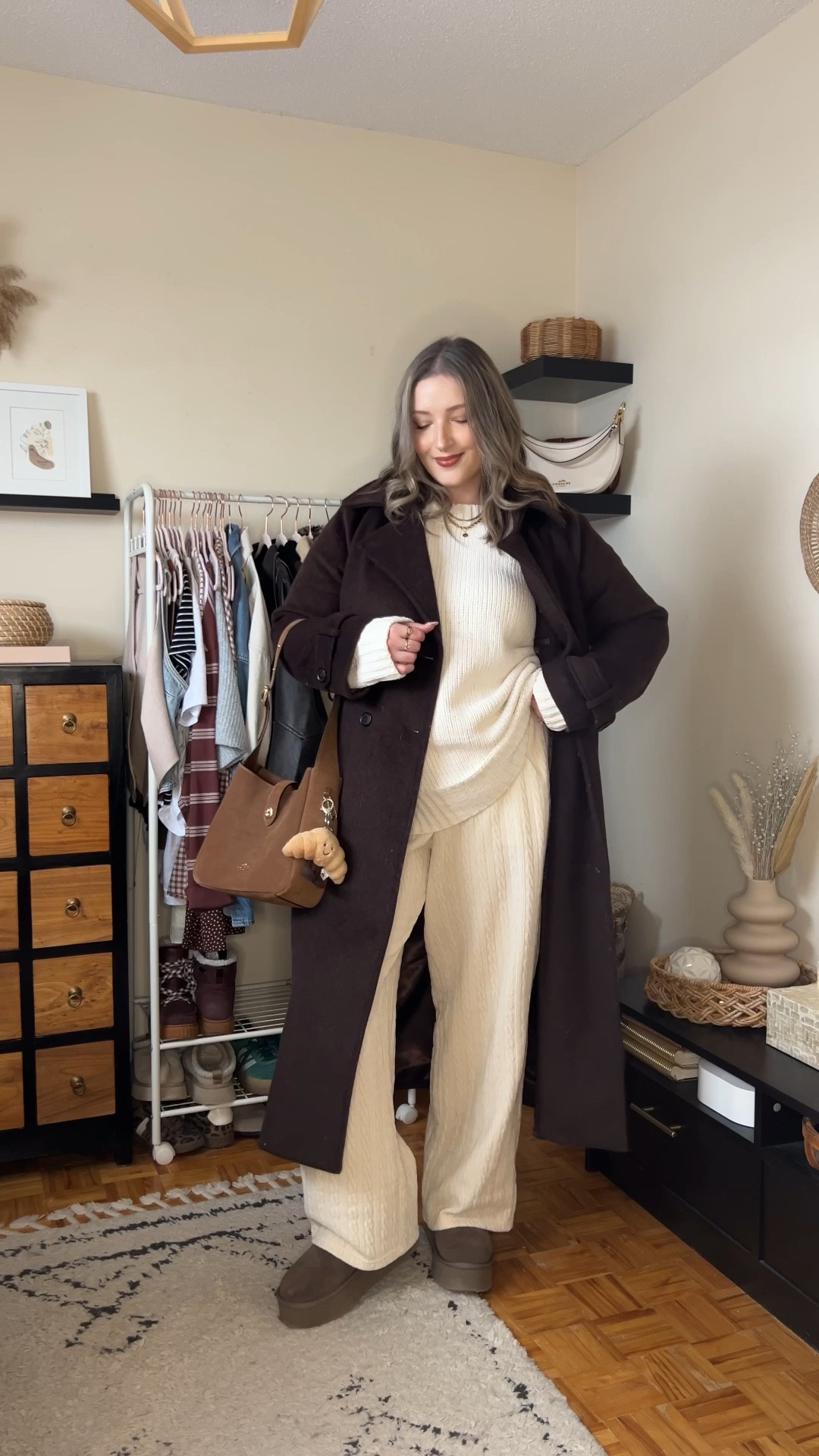 Comfy casual winter outfit! Wearing my usual size L in the cable knit wide leg pants, super soft chenille sweater, and chocolate brown winter coat. Also wearing L in the sweatshirt & leggings from the start of the video! Ugg style boots are Amazon and such good quality, I’m a 9.5-10 and wear a 10. My coach bag is my fave and currently on sale!


#LTKstyletip #LTKsale #LTKwinter