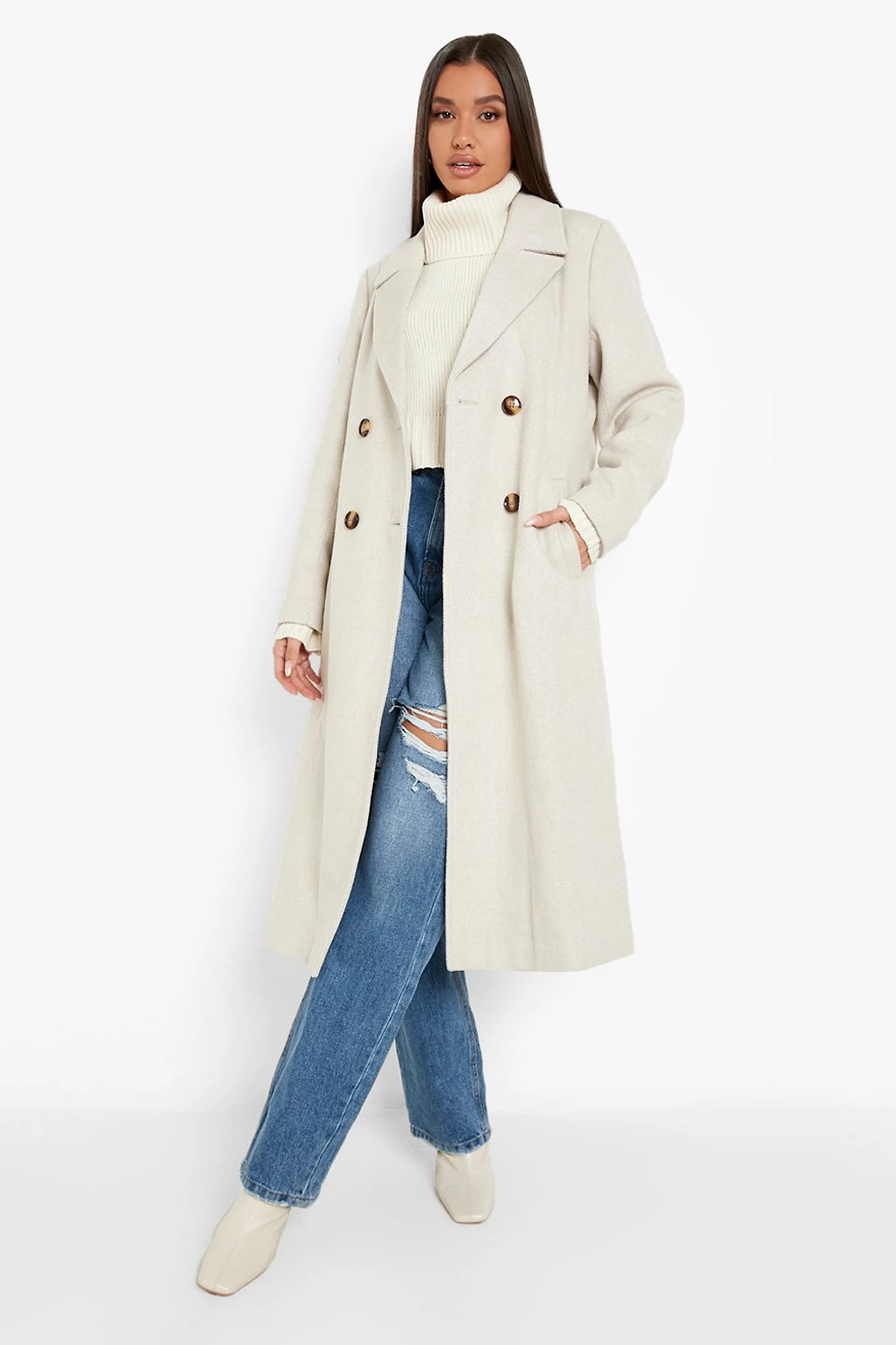 Herringbone Wool Look Coat | Boohoo.com (US & CA)