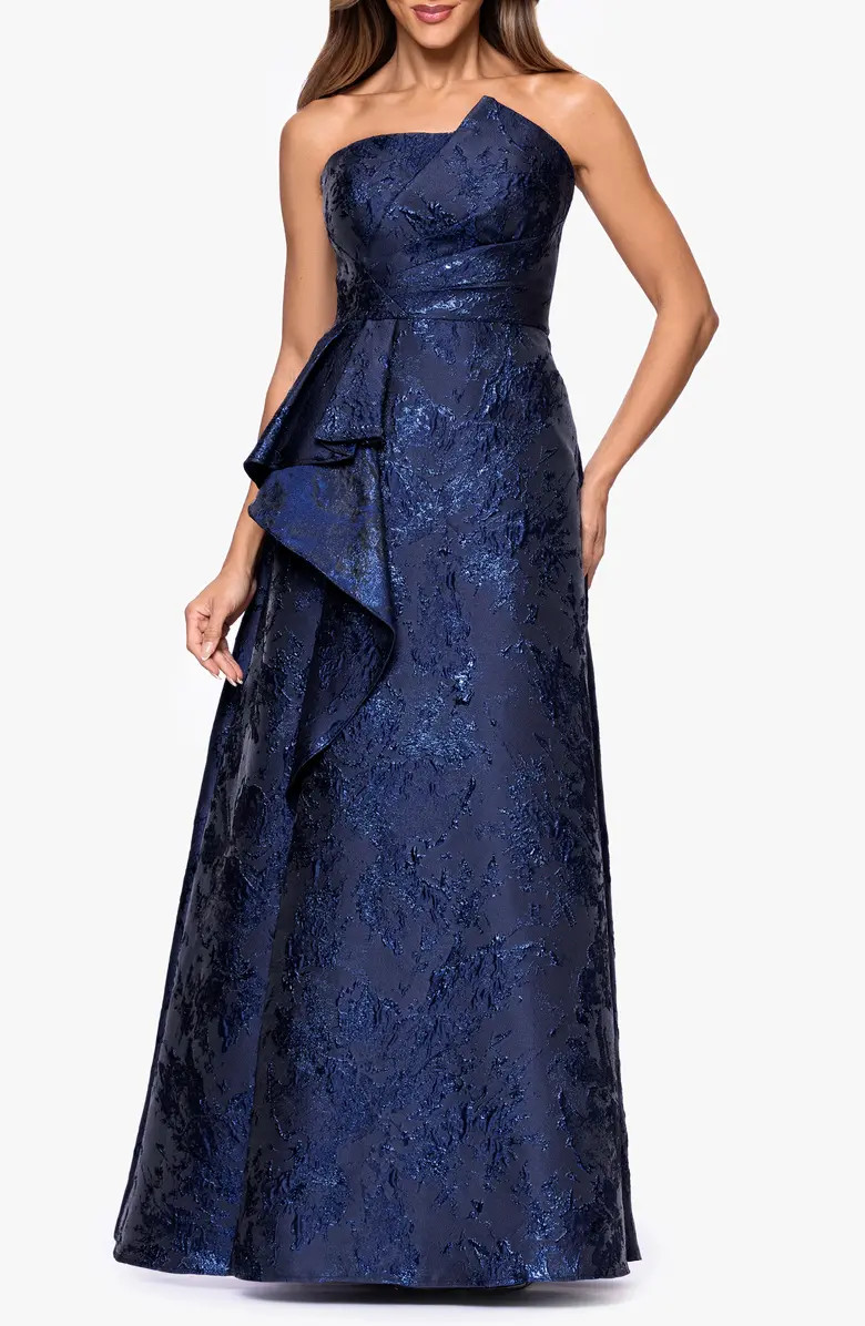 Metallic Brocade Asymmetric Strapless Gown | Nordstrom