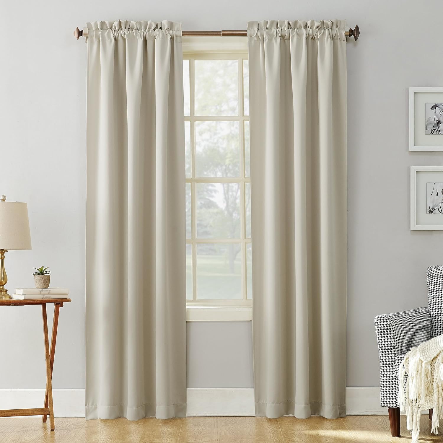 Sun Zero Easton Energy Saving Blackout Rod Pocket Curtain Panel, 40" x 84", Pearl | Amazon (US)