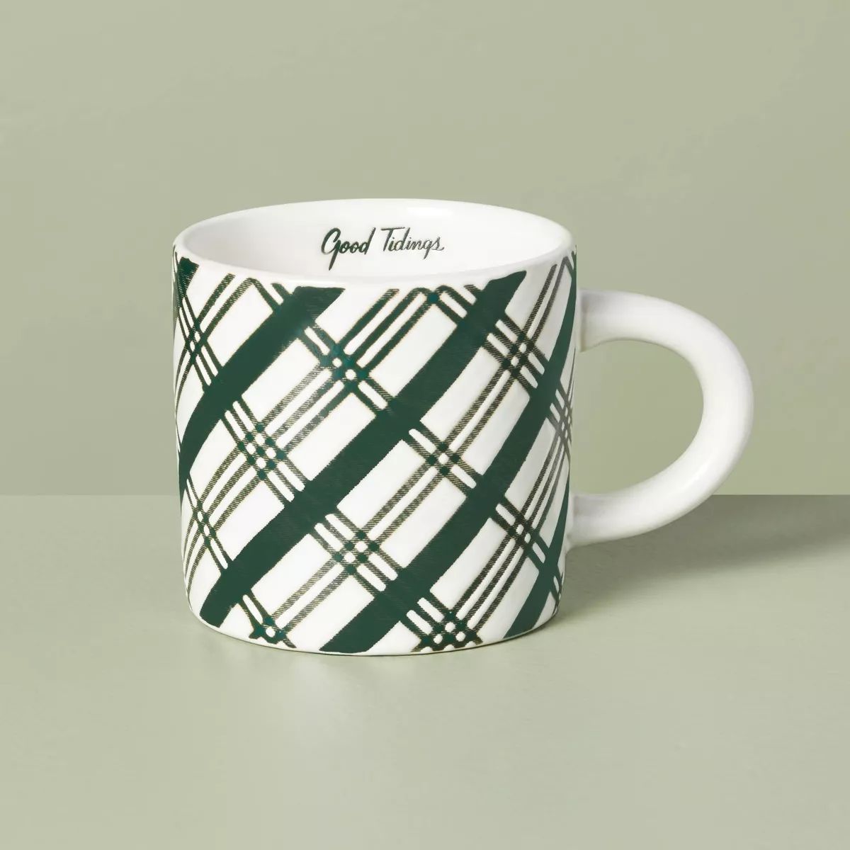 13oz Plaid Stoneware Christmas Mug Green/Cream - Hearth & Hand™ with Magnolia | Target