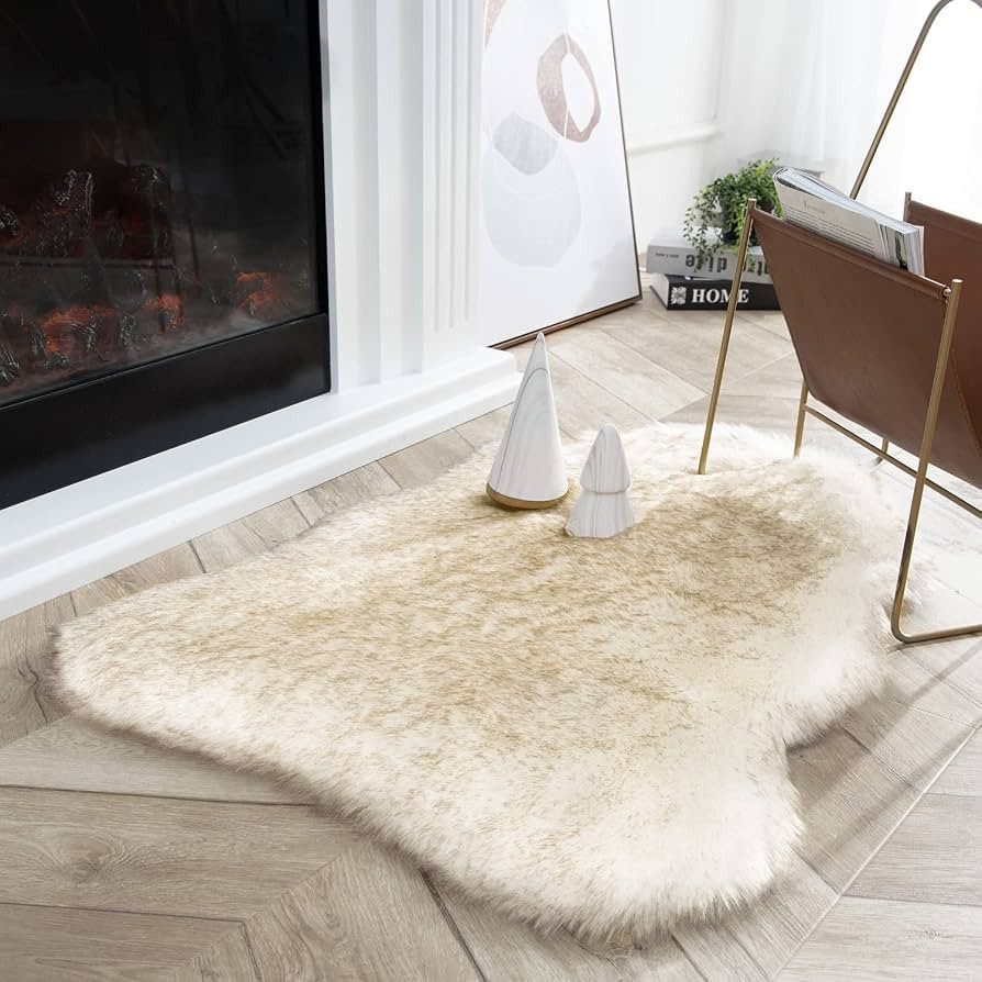 Ashler HOME DECO Ultra Soft Faux Fox Fur Rug White Brown Fluffy Area Rug, Carpets Fluffy Rug Chai... | Amazon (US)
