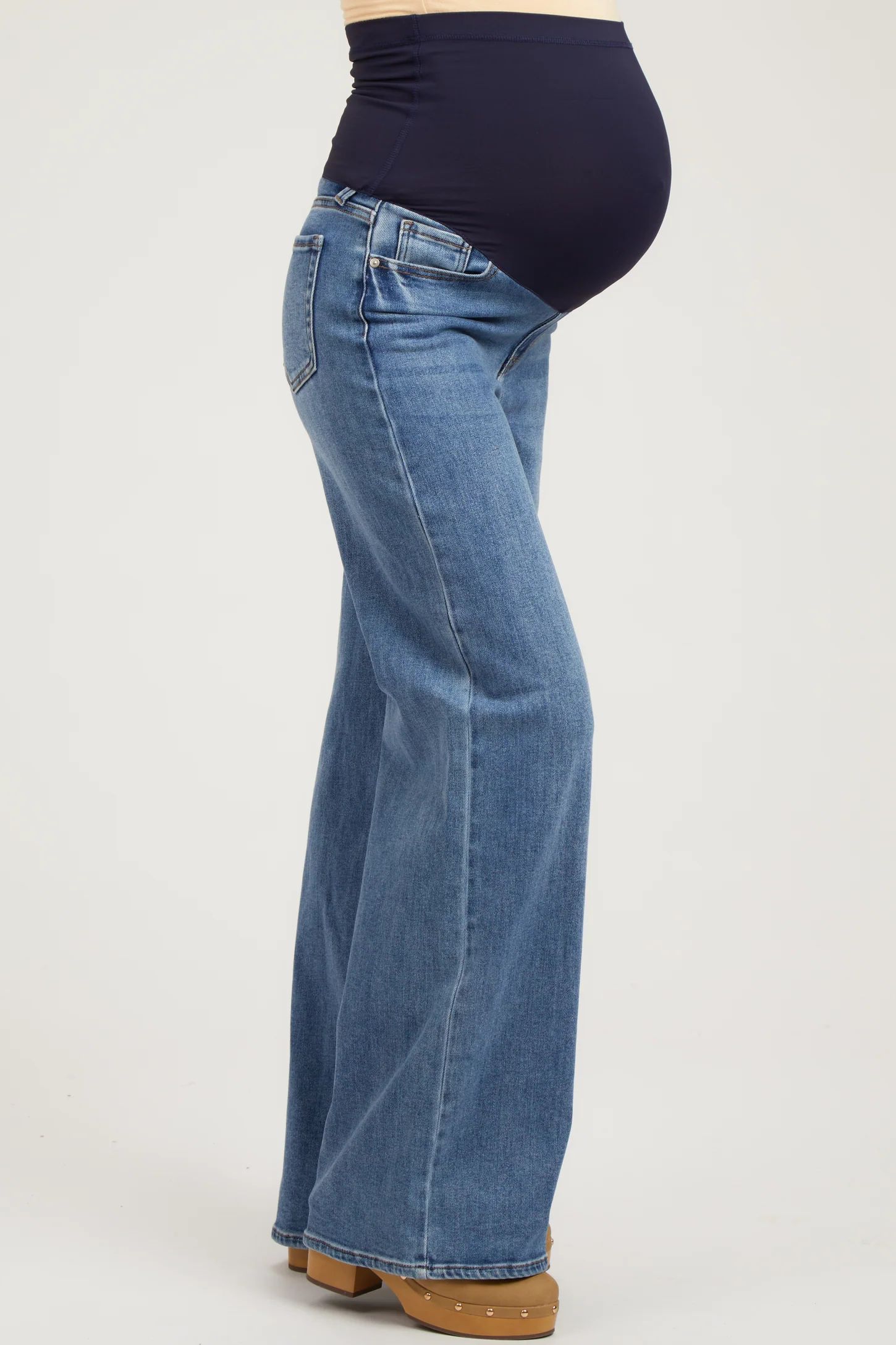 Blue Wide Leg Maternity Jeans | PinkBlush Maternity