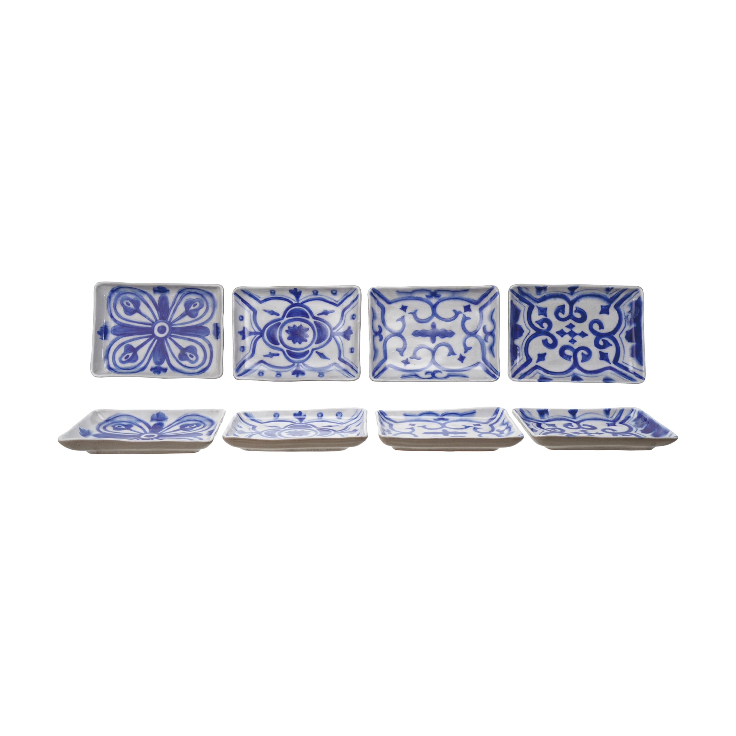 Creative Co-Op 4-Piece Stoneware Rectangular Plate, Blue and White | Amazon (US)