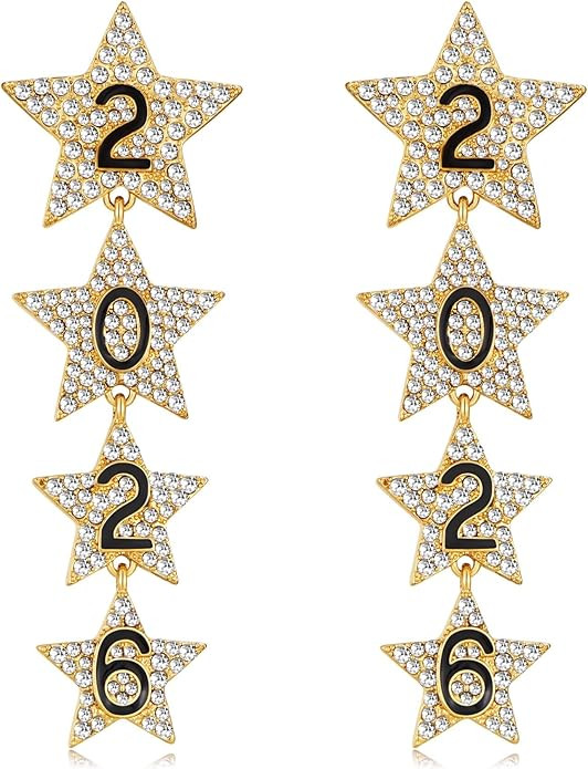 2026 New Year Earrings, Star Dangle Earrings for Women, Sparkling Holiday Party Earrings with 202... | Amazon (US)