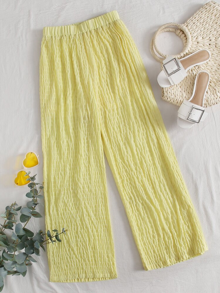 Elastic Waist Shirred Wide Leg Pants | SHEIN