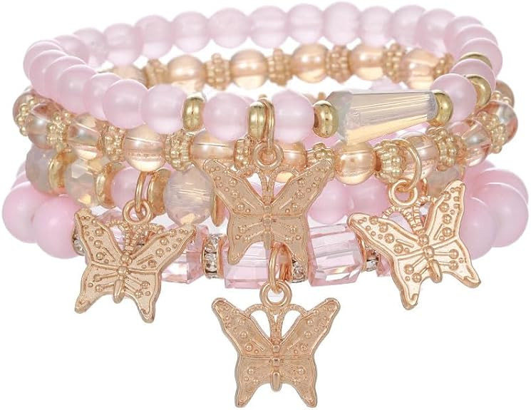 COLORFUL BLING 4-5Pcs Adjustable Cute Butterfly Stackable Stretch Bracelet Multilayer Bohemian Cr... | Amazon (US)