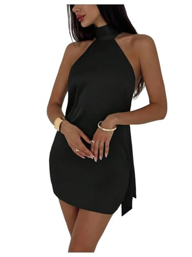 SOLY HUX Women's Halter Mini Dress Tie Backless Sleeveless Satin Bodycon Party Going Out Dresses | Amazon (US)