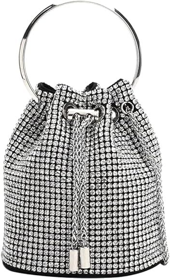 Women Full Diamonds Bucket Handbag Rhinestone Clutch Purse Evening Clutch for Women Party Prom Co... | Amazon (US)