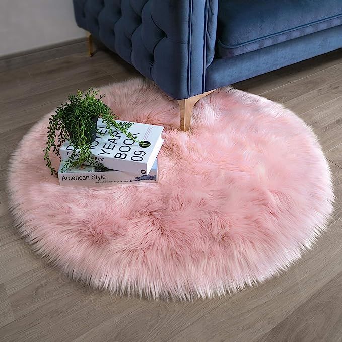 Ashler Faux Fur Pink Round Area Rug Indoor Ultra Soft Fluffy Bedroom Floor Sofa Living Room 3 x 3... | Amazon (US)