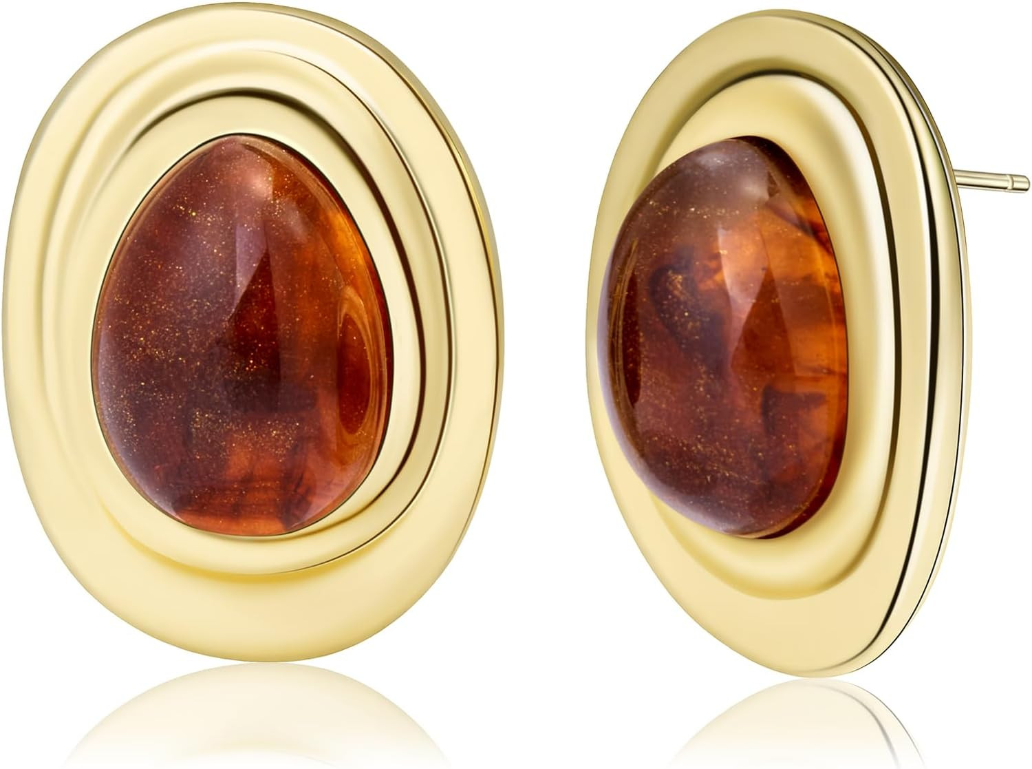 Resin Statement Chunky Gold Drop Earrings Big Vintage Colorful Oval Stud | Amazon (US)