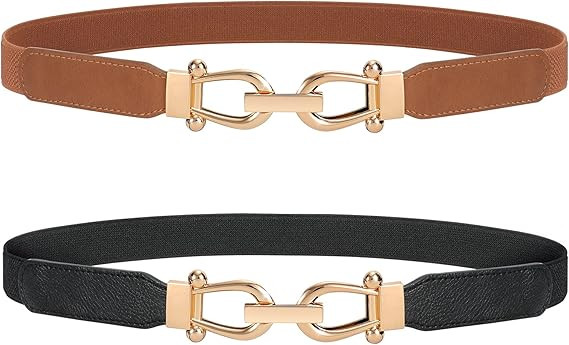 JASGOOD Women Stretchy Waist Belt Retro Elastic Skinny Belt for Ladies with Gold Buckle | Amazon (US)