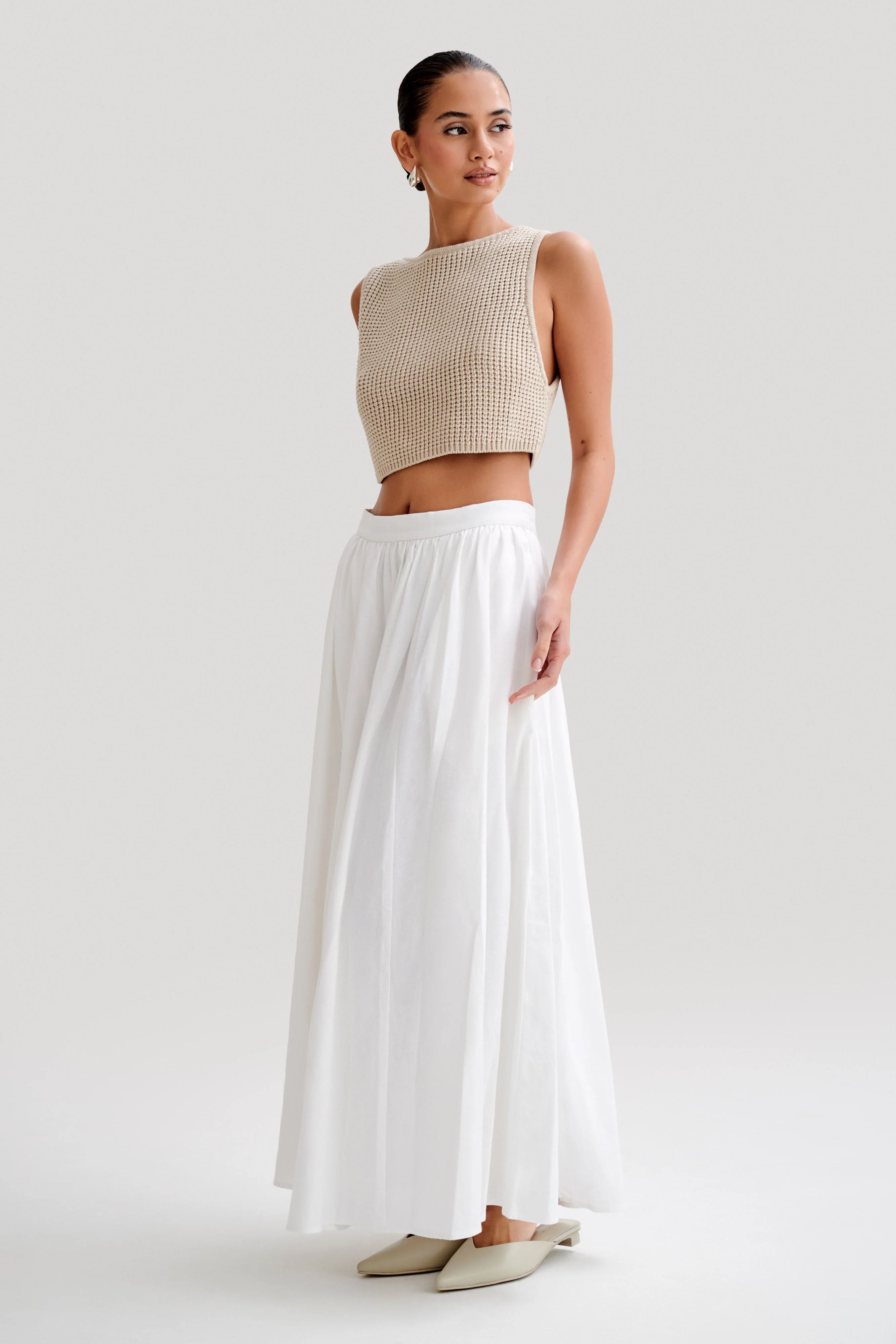 Clarence Linen A-Line Maxi Skirt - White | MESHKI US