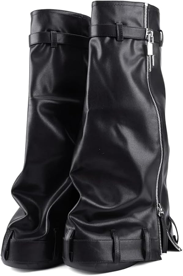 Women\u2019s Fold Over Knee High Boots Platform Wedge Slouch Boots, Round Toe Slip On Tall Boots,... | Amazon (US)