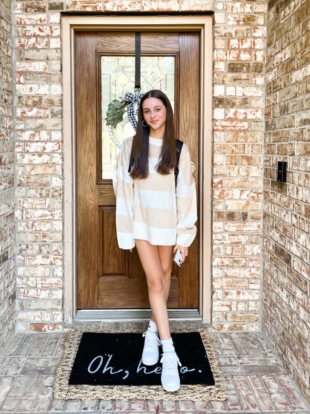Back-to-school #teen
Stripe knit sweater: adult L
White athletic shorts: adult S
White fashion sneakers: women’s 6.5

#LTKFind #LTKBacktoSchool #LTKkids