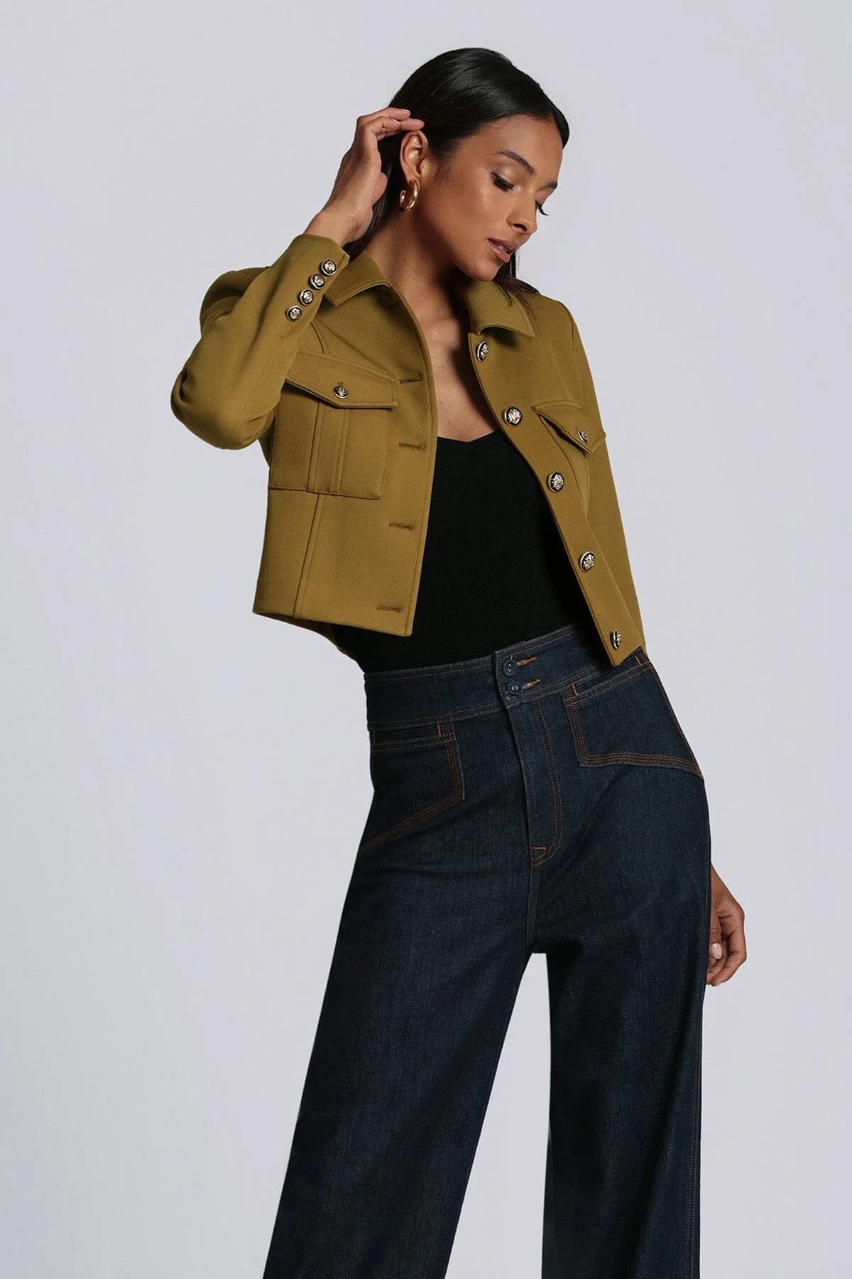 Cropped Bonded Knit Military Jacket | Avec Les Files