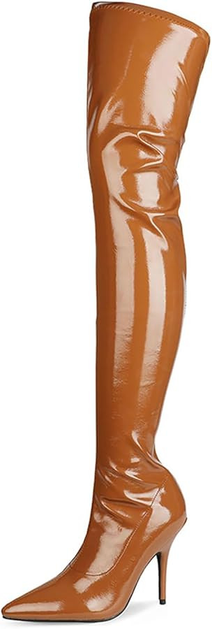 pleaser tan boots for women Over the knee high Sexy Black thigh high boots Side Zipper stiletto h... | Amazon (US)