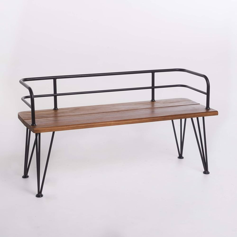 Christopher Knight Home Lastoro Outdoor Industrial Rustic Iron and Acacia Wood Bench, Teak Finish... | Amazon (US)