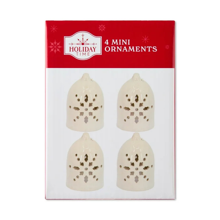 White Ceramic Mini Bell Christmas Ornaments, 4 Count, by Holiday Time | Walmart (US)