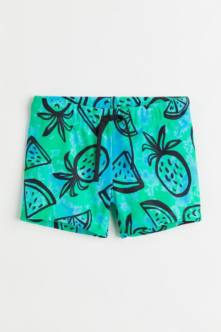 Swim trunks with a printed pattern. Elasticized waistband with drawstring. | H&M (US + CA)