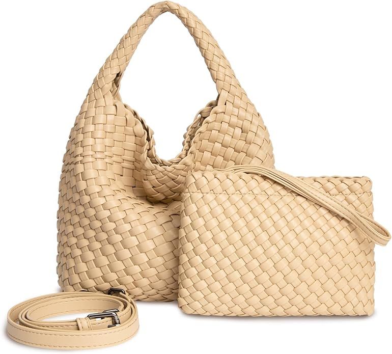 LIVACASA Woven Bag with Purse, Fashion Woven Bags for Women, Handmade Woven Leather Handbags | Amazon (US)