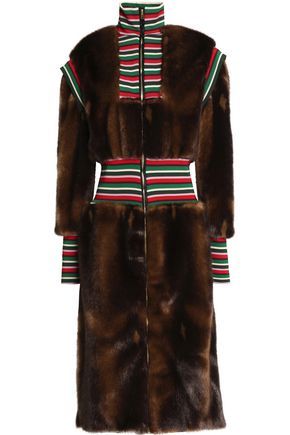 Stella Jean Woman Striped Ribbed Knit-paneled Faux Fur Coat Brown Size 40 | The Outnet Global