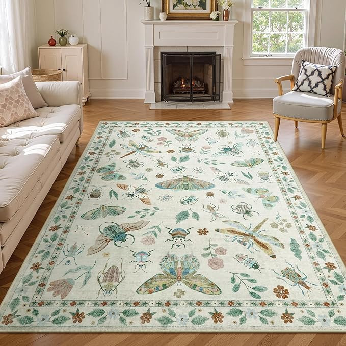 Lahome Insect Print Washable Area Rugs 5x7, Soft Rugs for Living Room Ultra-Thin Non-Shedding Mod... | Amazon (US)