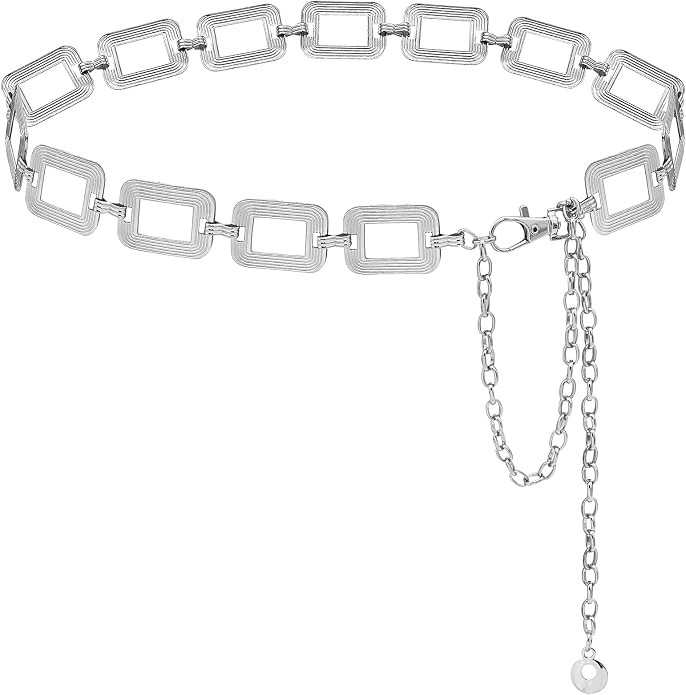 Metal Waist Chain Belt for Women Girls Square Chain Chunky Belts for Dresses Jeans | Amazon (US)