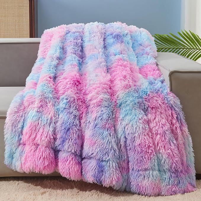 GONAAP Fuzzy Faux Fur Throw Blanket Purple Rainbow Super Soft Cozy Plush Fuzzy Shaggy Blanket for... | Amazon (US)