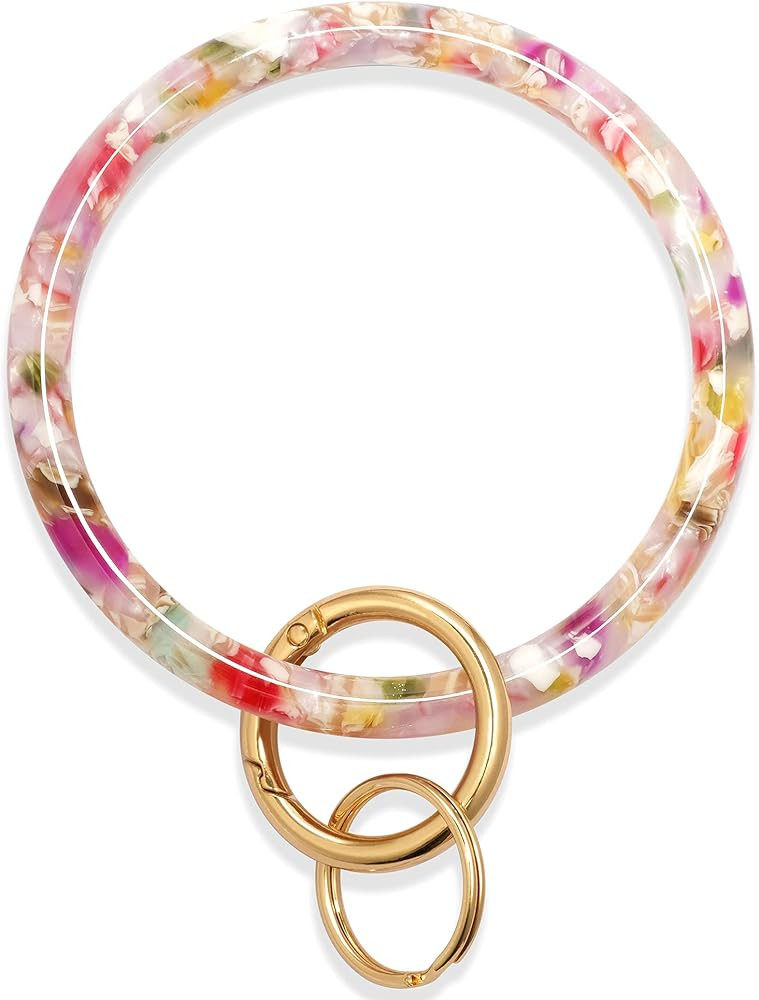 Mymazn Key Ring Bracelet Wristlet Keychain Bangle Keyring for Women, Acetate Round Key Chain | Amazon (US)