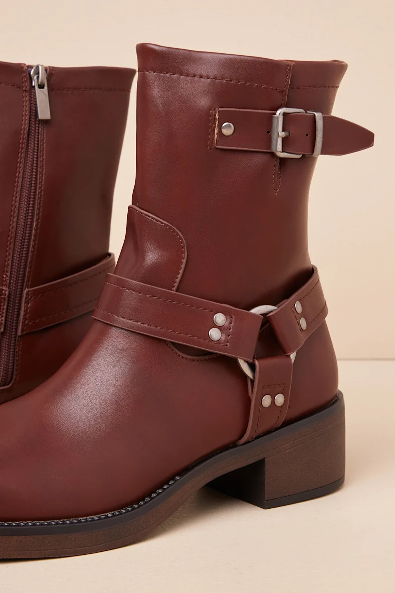 Nelsan Burgundy Distressed Moto Ankle Boots | Lulus