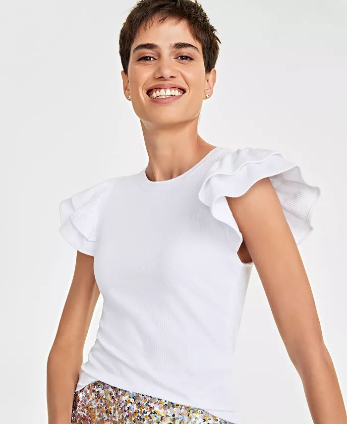 On 34th Women's Flutter-Sleeve Ribbed Top, Created for Macy's - Macy's | Macys (US)