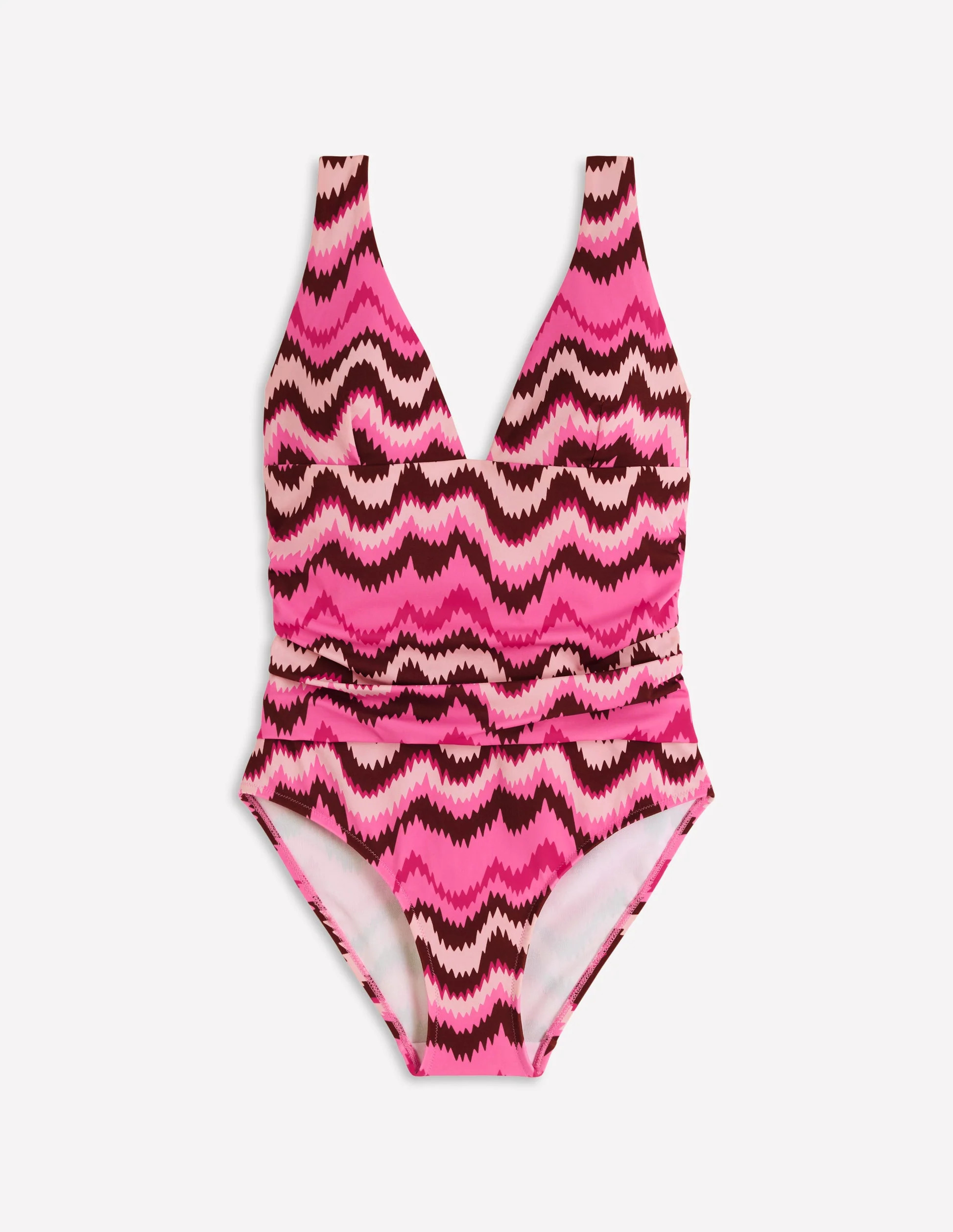 Mykonos Deep V Swimsuit-Pink Punch, Zig Zag Wave | Boden (US)