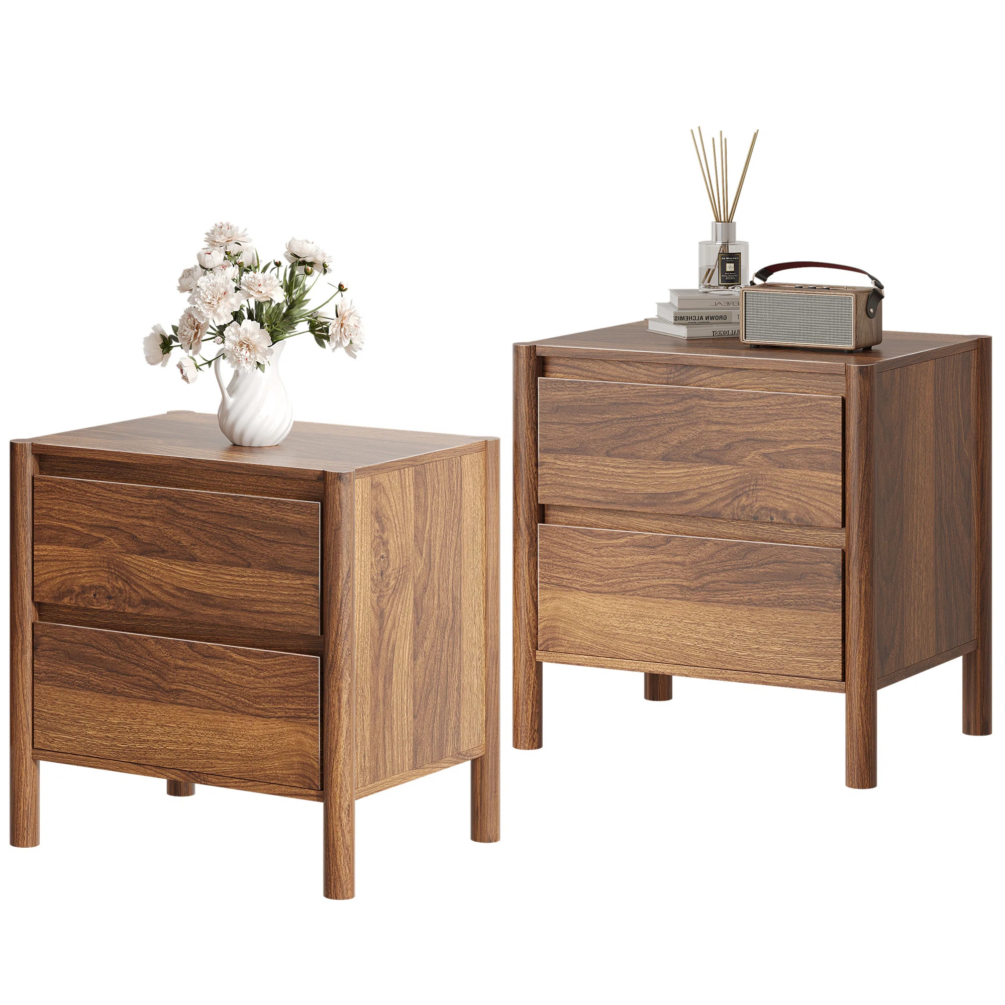 Modern Nightstand With 2 Drawers, End Table With Round Legs For Living Room, Bedroom（Set of 2... | Wayfair North America