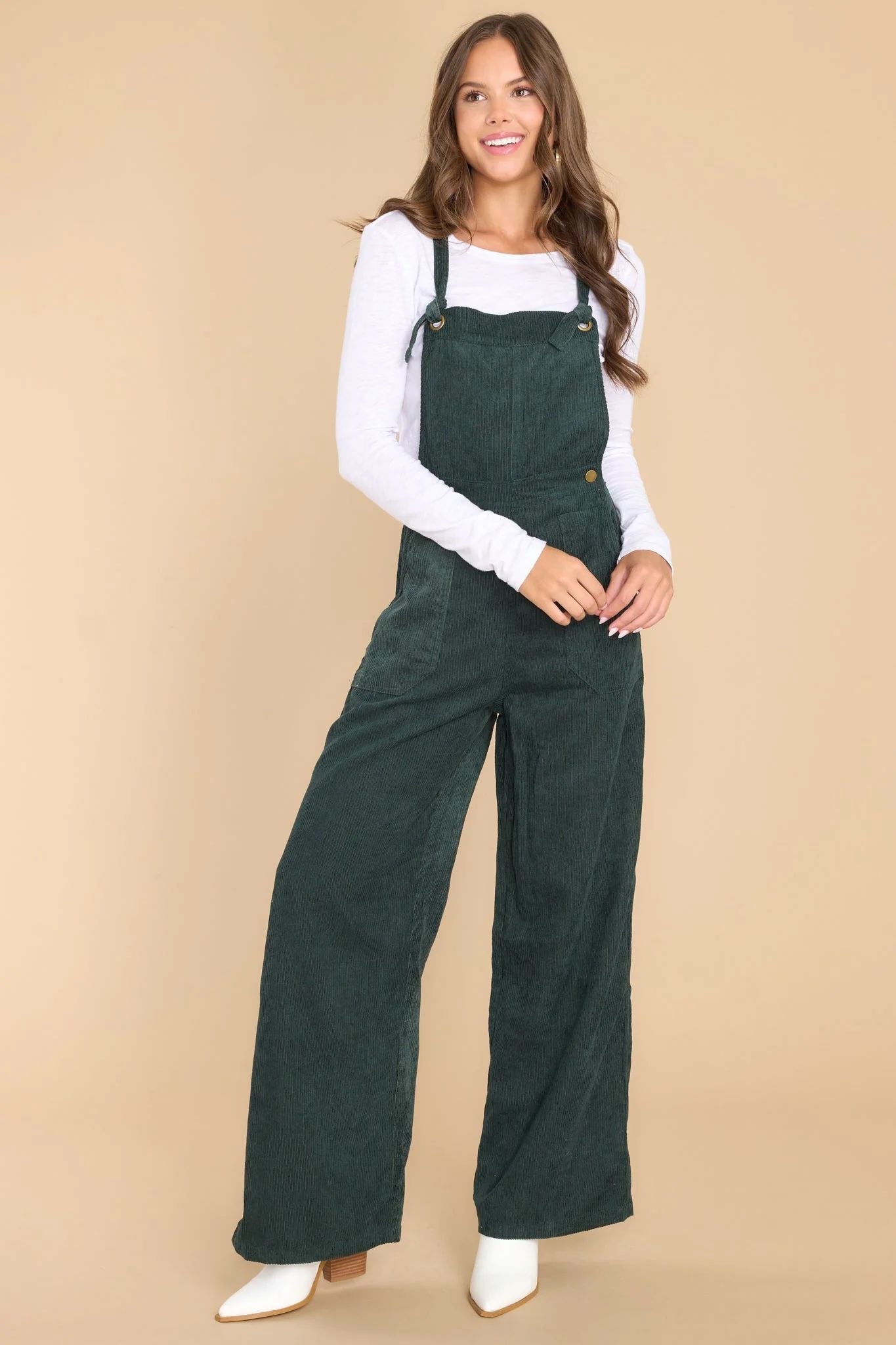 Stay Kind Hunter Green Corduroy Overalls | Red Dress 