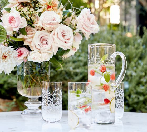 Monique Lhuillier Gabrielle Etched Iced Tea Pitcher | Pottery Barn (US)