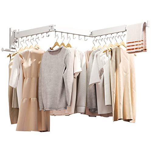 ZdwCyl Clothes Drying Rack,Laundry Drying Rack Wall Mount, Wall Mounted Clothes Rack,Retractable,Collapsible(Tri-Fold),Drying Rack Clothing,can Fold Upward & Left & Right,Space Saver, White Color | Amazon (US)