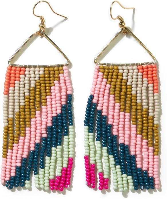 INK+ALLOY Beaded Boho Earrings for Women, Whitney Medium Fringe Dangle Statement Earrings, Handma... | Amazon (US)