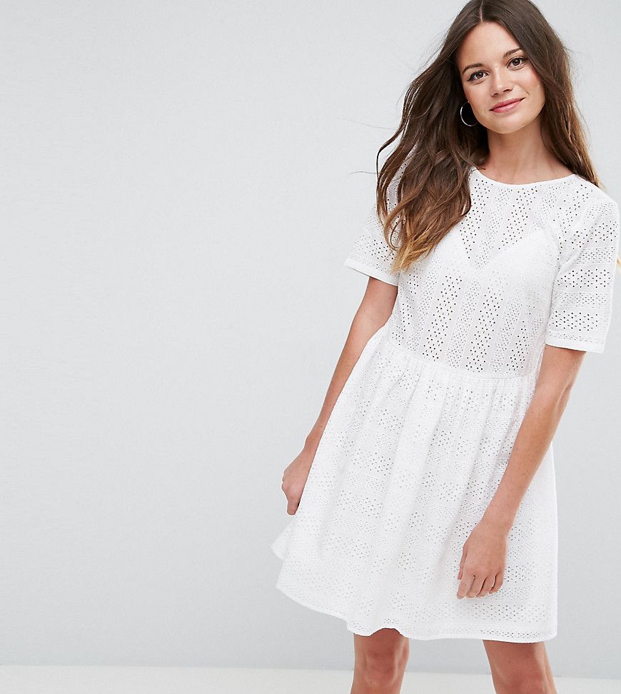 ASOS TALL Mini Smock Dress in Broderie-White | ASOS (Global)