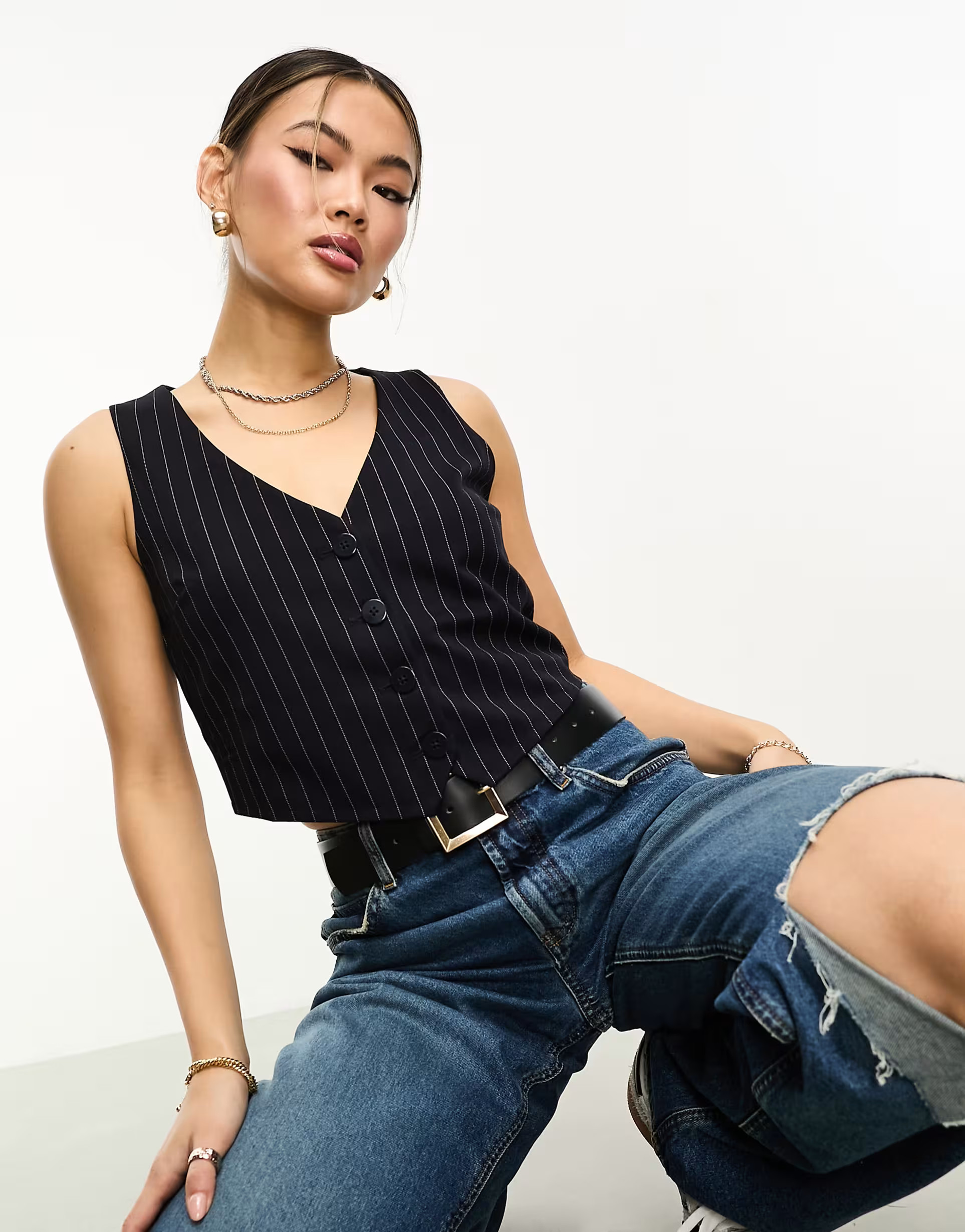 Mango v-neck cropped waistcoat in navy | ASOS (Global)