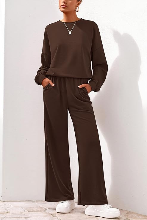 PRETTYGARDEN Women 2 Piece Outfits 2025 Fall Sweatsuits Crewneck Sweatshirt Wide Leg Sweatpants L... | Amazon (US)