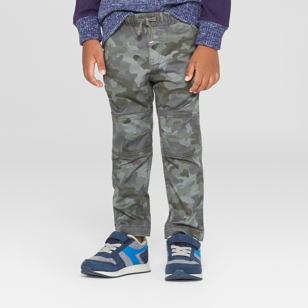 Toddler Boys' Reinforced Knee Jogger Fit Pull-On Pants - Cat & Jack Hazy Green 5T, Gray | Target