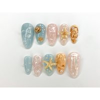 Ocean-Inspired 3D Press On Nails | Beach Theme With Seashells & Starfish Handmade For Summer Vibes Jb297S | Etsy (US)
