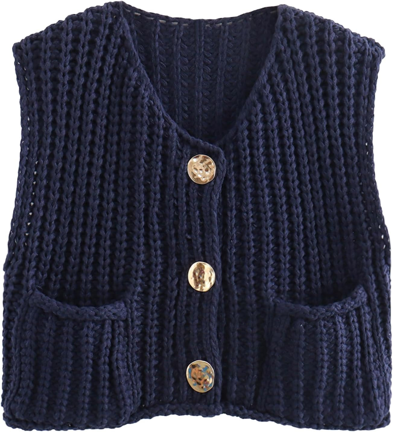 KEOMUD Women's Sleeveless Cropped Knit Cardigan Casual Button Down Crochet Sweater Vest Tops with Pockets | Amazon (US)